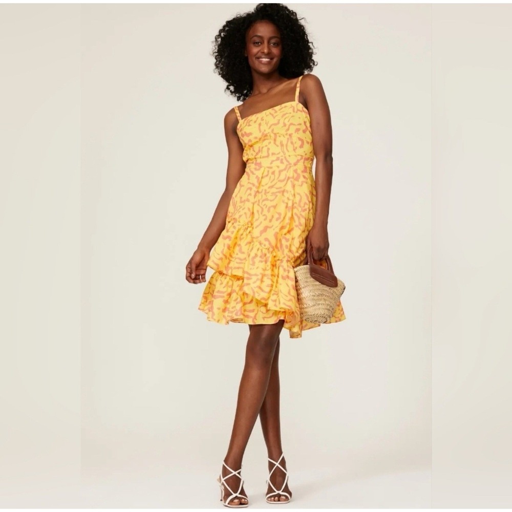 DEREK LAM COLLECTIVE Women's Dress Size‎ 50 US L/XL Yellow Scribble Ruffle Asymm